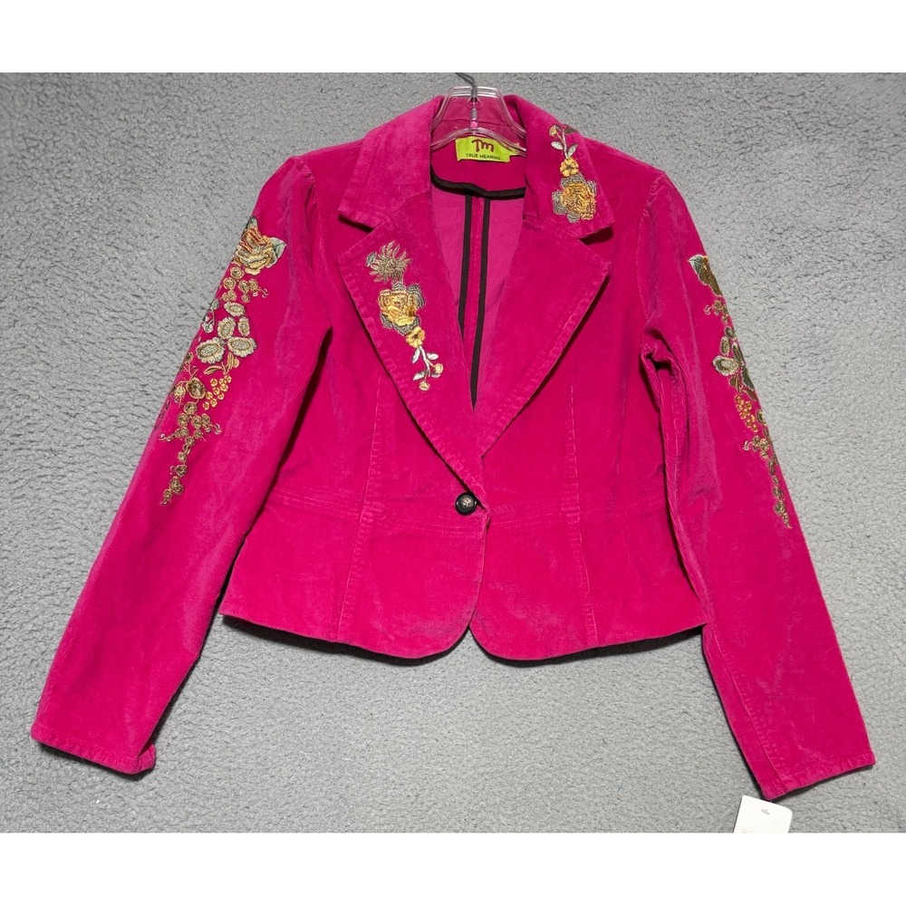 NEW Vintage Y2K TM True Meaning Pink Corduroy Floral Embroidered Blazer Size L